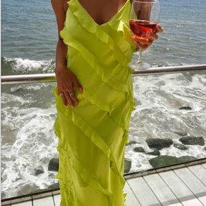 Elegant Lime Green Ruffle Dress